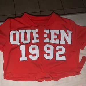 Cropped red tie up shirt/ never worn